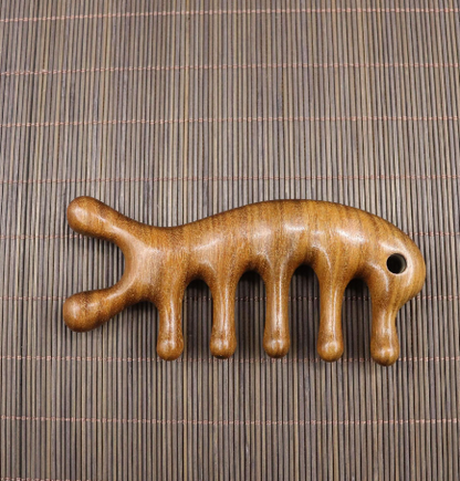 Golden Sandalwood Scalp Massager with Five Teeth